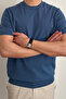 Men's Cobalt Blue Slim Fit Crew Neck Knitwear T-Shirt - 3