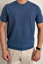 Men's Cobalt Blue Slim Fit Crew Neck Knitwear T-Shirt - 2
