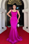 Satin Fabric Back Fish Maxi Dress - Fuchia - 2