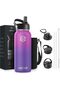 Zahive Stainless Steel Water Bottle 1l with 3 Lids & Bag - Insulated Water Bottle with Straw, 1000ml