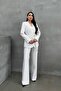 Women's Striped Belted Blazer Jacket Pants Suit