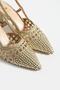 Women's Genuine Leather Heeled Straw Shoes Gold - 4