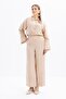 Beige-Wide Folded Slit Linen Trousers Suit - 5