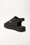 Women's Wedge Heel Sandals Black Double Strap Straw Material Stone Buckle - 5