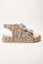 Women's Wedge Heel Sandals Nude Double Strap Straw Material Stone Buckle - 3