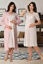 Women's Pink Patterned Special Design Cotton Maternity Maternity Dressing Gown, Nightgown Set - 3