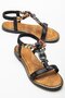 Women's Flat Heeled Sandals Black Stone Buckle Tekband Knitted Helmet