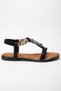 Women's Flat Heeled Sandals Black Stone Buckle Tekband Knitted Helmet - 4