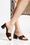 Patent Leather and Plain Tekband Brown Patent Leather Women's Heeled Slippers - 2