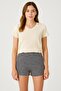 Women's Navy Blue White Striped Knitted Textured Elastic Waist Comfortable Form Shorts - 3