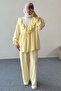 Ruffle Neck Tie-Up Tunic and Wide Leg Pants Set 8845 - Yellow - 4