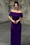 Strapless Neckline Scuba Fabric Dress with Pearls on the Sides Purple 583242 - 3