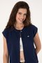 Women's Navy Blue Linen Blend Short Sleeve Shirt 50299436-Vr033 - 2