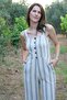 Hand-Woven Striped Jumpsuit Linen-Cotton - Natural - 4