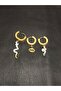 Gold Color 3 Stone Snake Model Steel Earrings - 2