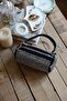 Women's Silver Stone Cylinder Form Chain Shoulder Bag - 3