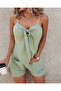 Women's Suspender Accessory Front Tie Detail Salopet Shorts Jumpsuit