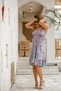 Blue Color Gold Detailed Halter Neckline Backless Short Silk Dress - 3