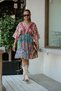 Pink Color Patchwork Patterned Tie Front V Back Short Silk Dress - 8
