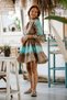 Turquoise Color Half Button Detailed Short Silk Dress