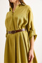 Women's Oil Green Modal Pocket Belt Hidden Placket Maxi Shirt Dress Elb-19002456 - 7