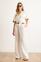 Women's White Embroidery Tape Bottom Top Set Tkm-19000388 - 2