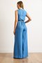 Women's Blue Buttoned Pocket Belted Wide Leg Jumpsuit Tlm-19000157 - 7