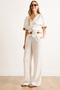 Women's White Embroidery Tape Bottom Top Set Tkm-19000388