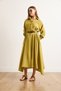 Women's Oil Green Modal Pocket Belt Hidden Placket Maxi Shirt Dress Elb-19002456 - 4