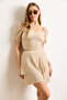 Women's Mink Textured Bottom Top Skirt Suit Tkm-19000405 - 3