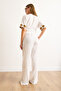 Women's White Embroidery Tape Bottom Top Set Tkm-19000388 - 5