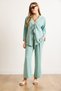 Women's Green Top Lace-Up Cardigan Bottom Pocket Pants Suit Tkm-19000404 - 2