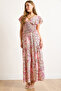Women's Pink Floral Patterned Woven Viscose Skirt Etk-19000334