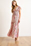 Women's Pink Floral Patterned Woven Viscose Skirt Etk-19000334 - 5