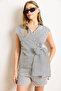 Women's Black Striped Side Tie Detailed Striped Rayon Fabric Blouse Blz-19003035 - 3