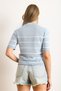 Women's Baby Blue White Striped Viscose Draped Knitwear Blouse Blz-19002985 - 2