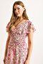 Women's Pink Floral Front Back V Ruffle Woven Viscose Blouse Blz-19003032 - 2