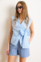 Women's Baby Blue Side Tie Detailed Flam Linen Blouse Blz-19003034