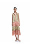 Buttoned Sleeveless Ethnic Patterned Shiny Chiffon Long Shirt Dress - 2