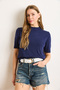Women's Navy Blue Crew Neck Draped Viscose Knitwear Blouse Blz-19002948 - 3