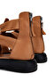 Women's Genuine Leather Tan Flat Sandals - 5