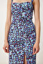 Patterned Strap Midi Viscose Dress Blue Black Lfg0015 - 5