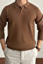 Men's Brown Slim Fit Long Sleeve Polo Neck Sweater - 3