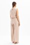 Beige-Elastic Waist Palazzo Modal Trousers - 3