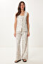 Patterned Linen Vest Trousers Set Stone Lrv0111 - 2