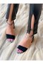 Eliza Black Suede Gray Snake Detail Heel Sandals - 7