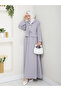 Women's Hijab Seersucker Fabric Gray Crop Tie Stylish Modern Skirted Double Kimono Set - 4