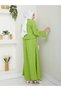Women's Hijab Seersucker Fabric Oil Green Crop Tie Stylish Modern Skirted Double Kimono Set - 8