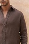 Agnola Oversize Men's Brown Linen Shirt - 7