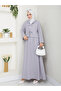 Women's Hijab Seersucker Fabric Gray Crop Tie Stylish Modern Skirted Double Kimono Set - 5